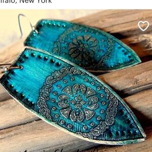 Green rustic copper earrings